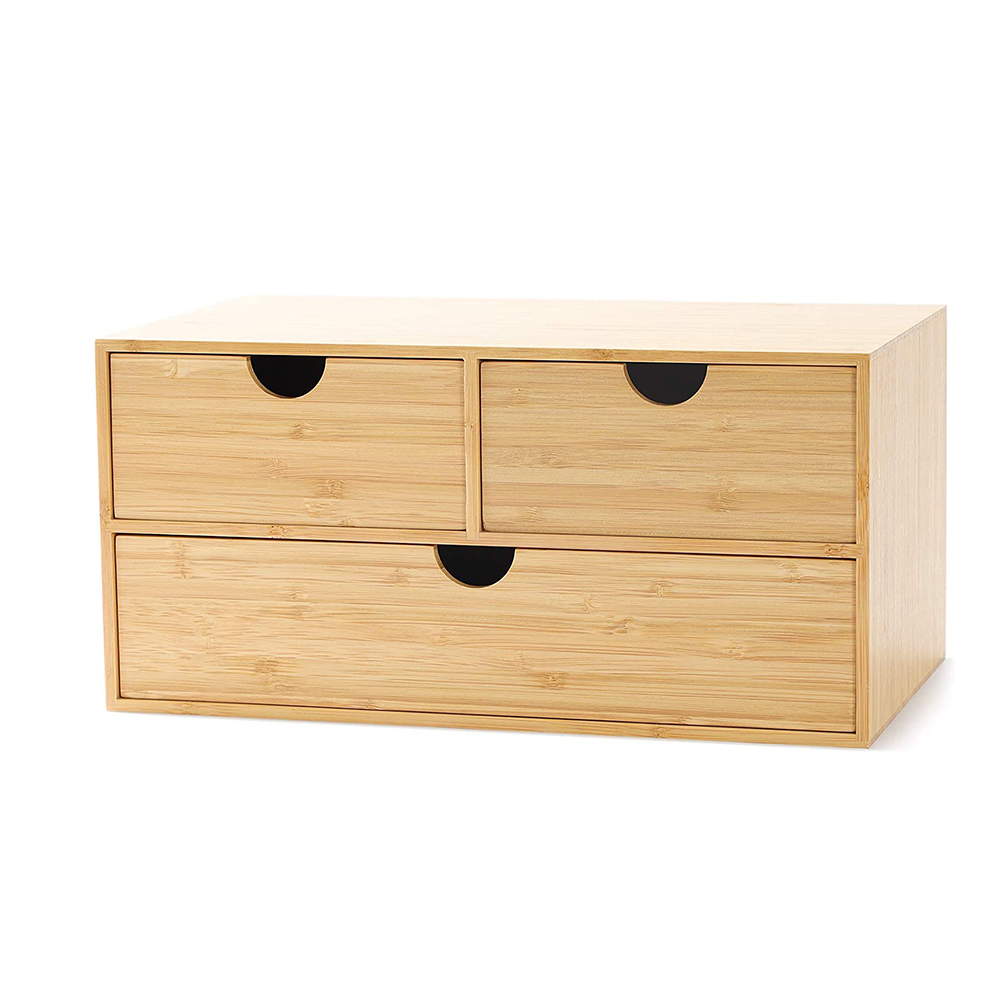 Bamboo Desk Organizer Mini Bamboo Desk Drawer Tabletop Storage Organization Box for Office Home Toiletries Supplies