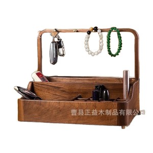 Black Walnut Wood <b>Desktop</b> Storage Box 4-7 Compartments Rectangular Multifunctional Entryway Organizer for Stationery and - Product Image 5