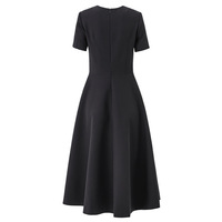Robe Midi Perlée Libellule Noire Personnalisée pour Femme, Manches Courtes, Col Rond, Coupe Évasée, Élégante, pour Bureau et Affaires – Fabrication OEM/ODM Directe Usine
