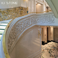Vente chaude Fantaisie Marbre/quartz Marches Escalier Incurvé Pierre Naturelle Escaliers Incurvés Pierre De Marbre Blanc Grand Escalier