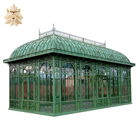 Gazebo en fer forgé vert ornemental en acier métallique personnalisé antique de grande serre de jardin extérieur à vendre