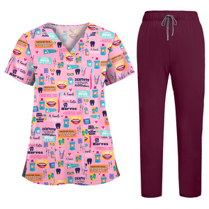 Printed Scrubs Set Uniforms Custom Design Medical Workwear Wholesale <strong>Nurse</strong> <strong>Outfit</strong> - Product Image 1