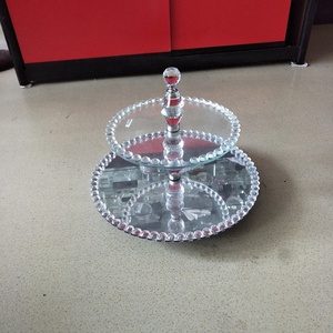 Commercio all'ingrosso 2 tier torta rotonda stand dessert display del basamento del vassoio della torta della festa nuziale display vassoio piatto di frutta di <span class=keywords><strong>vetro</strong></span> del basamento della torta - Product Image 2