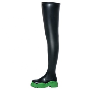 Stretch Platform Side Zipper Shoes Round Toe Over Knee High Women Flat Long <b>Boots</b> PU Upper Thigh High Booties for Ladies - Product Image 6