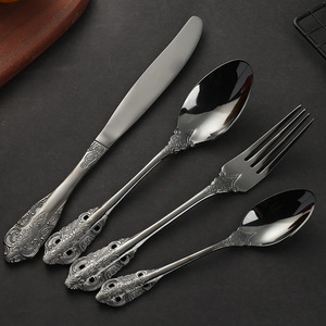 Stainless steel tableware hollowed-out vintage palace embossed knife fork spoon steak knife fruit fork coffee spoon tableware - Product Image 3