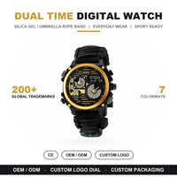 Jam Tangan Digital SKMEI 2202 Hitam Emas Tali Tali Parasut 4 Zona Waktu Kronograf Penghitung Mundur Tahan Air 50M untuk Pria