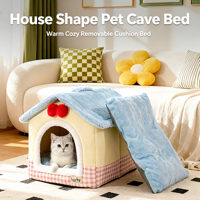 Lit pour animaux de compagnie en forme de maison, coussin amovible et lavable, maison pour animaux de compagnie chaude et confortable pour chiens et chats de petite et moyenne taille, utilisation en intérieur
