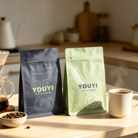 YOUYI Emballage spécial pour café, sac à fond plat, laminé en aluminium, haute protection contre l'humidité, valve unidirectionnelle pour 500g de grains entiers
