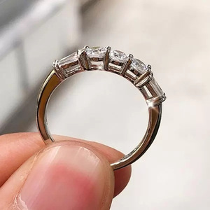 Single Row <b>Crystal</b> Band <b>Ring</b> for Women Stackable Pinky <b>Ring</b> Minimalist Office Style Daily Wear Accessories - Product Image 4