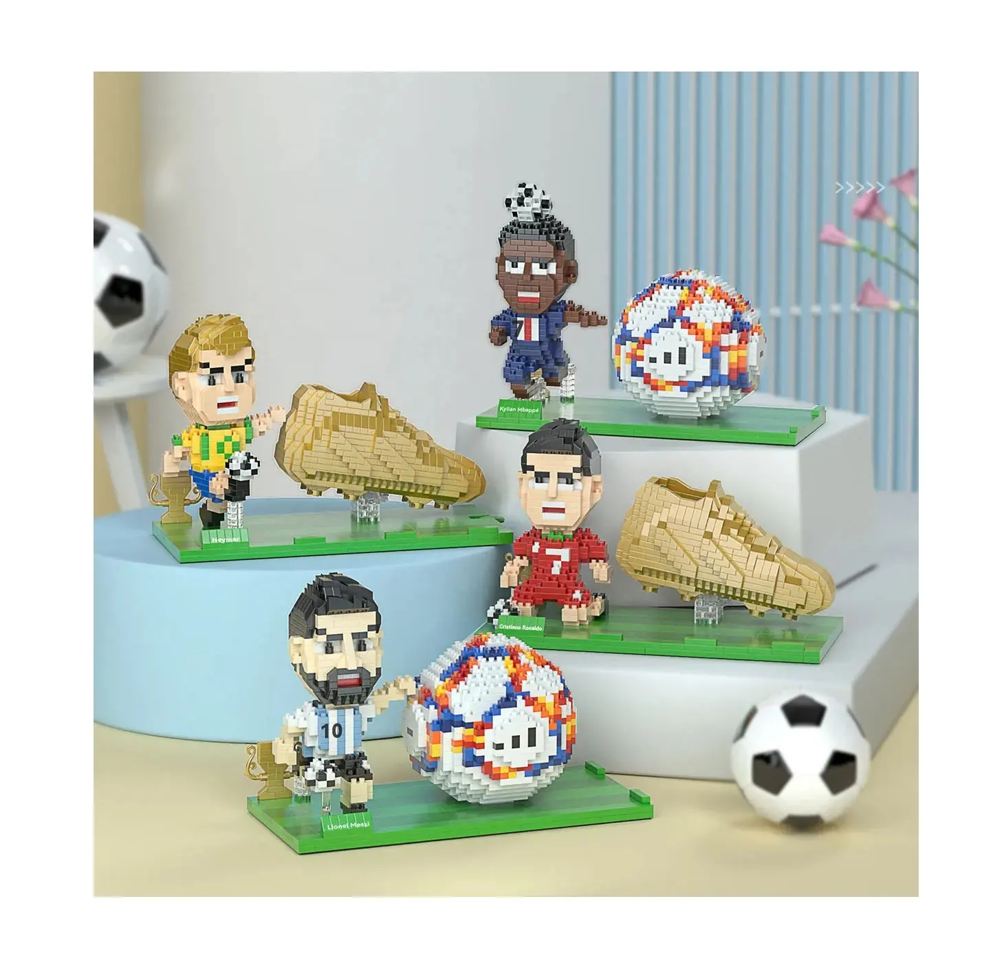 Futbol mikro yapı taşları futbol oyuncu maç montaj Mini tuğla şekil oyuncak ayakkabı kalemlik çocuk noel hediyeler için