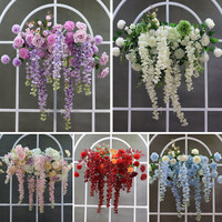 Guirlande florale artificielle élégante en glycine, couleurs violet, rose, blanc, rouge, bleu, fleurs flottantes pour la décoration d'arche de mariage