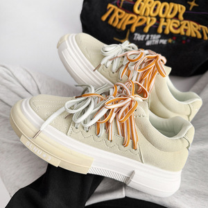 Baskets basses en toile multicolores à lacets superposés, avec embout coquille, semelle plateforme épaisse antidérapante, style streetwear décontracté pour la marche quotidienne - Product Image 4