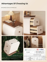 Table de chevet Japandi à bords incurvés, mini table de nuit peu encombrante avec plateau long et armoire à deux niveaux pour hôtel