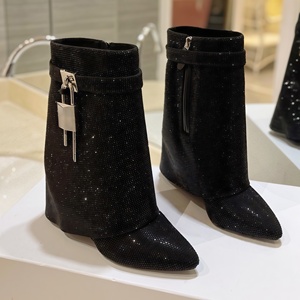 Bottes mi-mollet à talons hauts pour femmes, luxe automne-hiver, design brillant et tendance, grandes tailles - Product Image 1