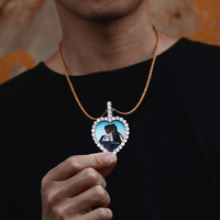 40mm Collier pendentif coeur personnalisé avec chaîne Bijoux hip hop Mémoire de couple glacé Photo personnalisée avec chaîne