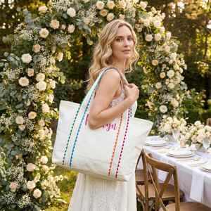 Bolso Tote Cuadrado Casual con Nombre Bordado Personalizado, Bolso de Playa de Lona de Color Sólido con Cremallera y Asa, para Viajes de Verano - Product Image 5