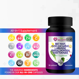 Complexe de racine de betterave tout-en-un en capsules, 90 capsules, feuille d'olivier, ail, L-arginine, oméga 3, moringa, nattokinase, source d'usine, vente en gros, OEM - Product Image 5