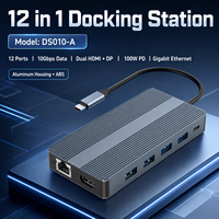 Base de Conexión USB-C 12 en 1, Doble +DP, Video 4K, Gigabit Ethernet, 100W PD, 3*10Gbps+2*5Gbps USB, Carcasa de Aluminio, Disponible