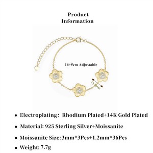 Bracelet en argent sterling 925 avec fleur en moissanite, fabrication italienne, pour filles, bijoux de luxe légers brossés pour femmes - Product Image 5