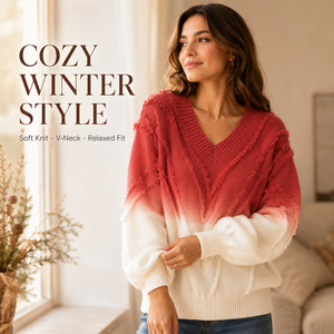 Pull en tricot surdimensionné à col en V avec franges et effet dégradé, personnalisé OEM ODM, pour femmes, à porter en automne et en hiver - Product Image 1