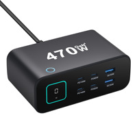 Station de charge USB C GaN 470W avec écran TFT, affichage numérique, charge rapide PD 140W, chargeur de bureau pour téléphone portable, ordinateur portable