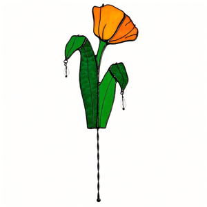 Décoration <span class=keywords><strong>de</strong></span> jardin personnalisée faite à la main - Style verre teinté Pavot <span class=keywords><strong>de</strong></span> <span class=keywords><strong>Californie</strong></span> - <span class=keywords><strong>Pot</strong></span> <span class=keywords><strong>de</strong></span> fleurs orange - Perles <span class=keywords><strong>de</strong></span> cristal - Product Image 6