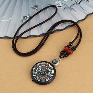 Collier vintage fait à la main en bois d'ébène Thangka avec longue chaîne de perles, pendentif diamant Bouddha du Népal, accessoires, cadeau porte-bonheur, bijoux de prière - Product Image 6