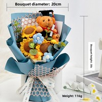 Bouquet de fleurs artificielles au crochet fait main, fleurs mélangées, ours docteur fantaisie, pour Thanksgiving et la remise des diplômes, vente en gros