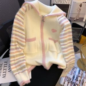 Sweet Gentle Korean Style Zipper Sweater Coat <strong>Women</strong> Autumn Lazy Soft Raccoon <strong>Fleece</strong> Knitted Square Collar <strong>Cardigan</strong> Sweater - Product Image 1