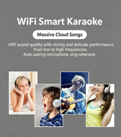Enceinte Bluetooth intelligente à écran tactile de 15 pouces, karaoké portable d'extérieur avec deux microphones sans fil inclus
