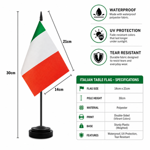 Bandera de Escritorio Italiana Personalizada en Oferta, 14x21cm, Poliéster, Mini Bandera de Italia, Muestra Gratis, MOQ Bajo, Precio de Fábrica, Entrega Rápida - Product Image 3