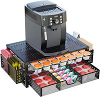 Oniya, tiroir de rangement coulissant à 2 niveaux et support pour accessoires à café, pour 63 capsules grandes ou 80 capsules petites, compatible avec les dosettes K-Cup