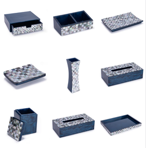 Ensemble d'accessoires de salle de bain en résine écologique bleu nacre pour hôtel, vente en gros - Product Image 1