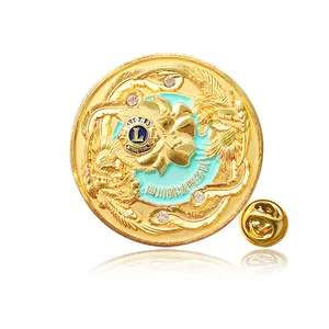 Fabricante chino de metal de diseño de dragón y phoenix pin de solapa logotipo esmalte suave León club pin insignia