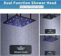 Système de douche thermostatique à jet de pluie en céramique noire mate avec finition polie, grand jet de corps complet à LED