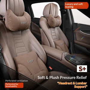 Cojín de cuello y asiento para coche de niña, estilo sencillo, de gamuza y terciopelo, relleno de algodón, con logo de marca de coche - Product Image 2