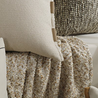 Housse de coussin carrée en lin beige et blanc tuftée avec pompons, style bohème et campagnard, pour canapé, lit et décoration intérieure