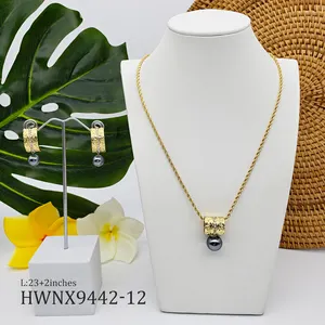 High quality hawaii gold plated zinc alloy pearl necklace set with zircon