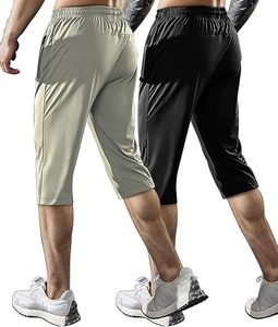 Spandex Nylon hombres 3/4 <span class=keywords><strong>pantalones</strong></span> <span class=keywords><strong>cortos</strong></span> de longitud larga Joggers gimnasio <span class=keywords><strong>senderismo</strong></span> entrenamiento ligero secado rápido <span class=keywords><strong>pantalones</strong></span> <span class=keywords><strong>cortos</strong></span> con bolsillos con cremallera verano - Product Image 1