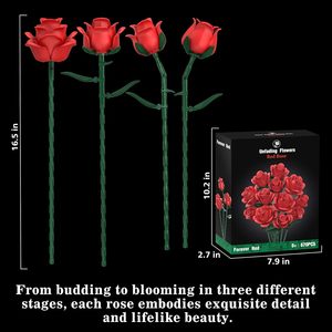 Set di Blocchi da Costruzione con Rose Rosse Artificiali, Regalo per Natale, Compleanno, San Valentino per Donne - Product Image 5