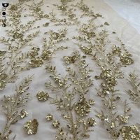 Tissu de dentelle d'or de conception florale pailletée brillante de vente chaude avec des paillettes