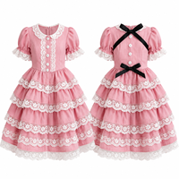 Robe Lolita rose personnalisée pour poupée BJD, manches courtes bouffantes, jupe en dentelle à plusieurs niveaux, pour tenue de poupée BJD articulée 1/10 1/12