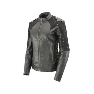 Veste en cuir de style vintage pour femme en noir imperméable au vent réfléchissant Patchwork-Designs Fashionable Racing Suit Motocross - Product Image 1