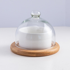 Plateau en bois pour gâteaux avec couvercle transparent, écologique, pour desserts, petit-déjeuner et <span class=keywords><strong>service</strong></span> de restaurant (vente en gros) - Product Image 4
