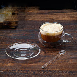 Set di Tazze da Caffè in <span class=keywords><strong>Vetro</strong></span> <span class=keywords><strong>a</strong></span> Doppio Strato Trasparente - Tazza Termica per Cappuccino con Piattino per Caffetteria e <span class=keywords><strong>Casa</strong></span> - Product Image 1