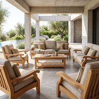 Ensemble de canapés de patio en teck bio moderne haut de gamme, meubles d'extérieur avec table basse pour resort