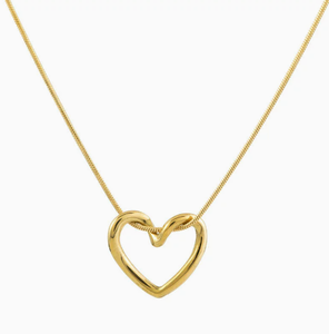 Collar con Colgante de Corazón Hueco Chapado en Oro de 18K, Cadena de Serpiente Deslizante para Mujer, Joyería para Fiestas - Product Image 1