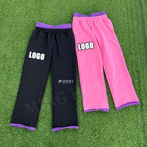 Pantalones de chándal holgados de algodón de rizo francés de pierna recta con parches de estilo callejero personalizados - Product Image 4
