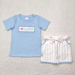 Vêtements pour enfants en gros : Ensembles brodés « I Love Daddy » pour la Fête des Pères, tenues de boutique avec shorts pour petites filles et garçons - Product Image 4