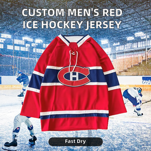 Jersey de Hockey sobre Hielo Personalizado para Hombre, Servicio OEM al por Mayor, Impresión Digital, Rojo, Manga Larga, Ecológico, Secado Rápido, Transpirable, para Equipo - Product Image 2
